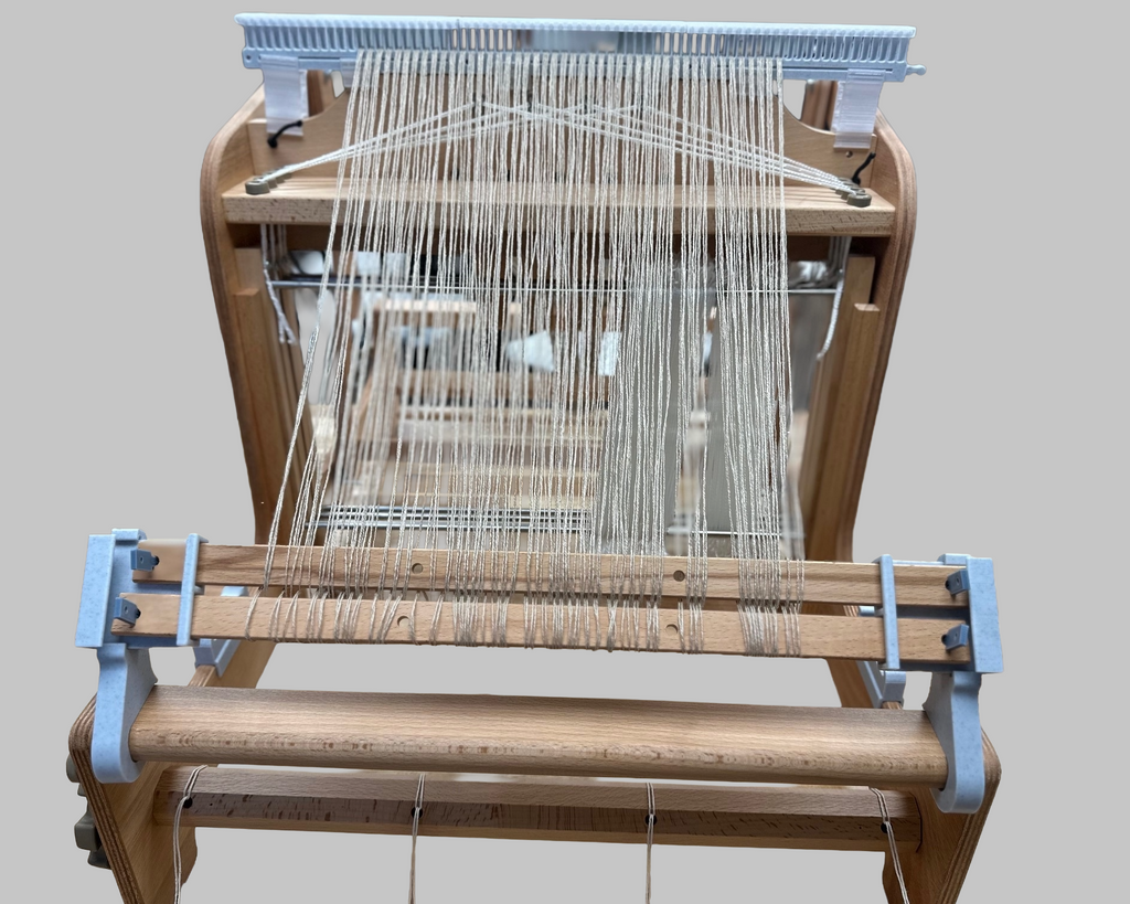 Raddle and Helping Hands on Ashford Brooklyn Table loom.  Helpful Weaving Accessory