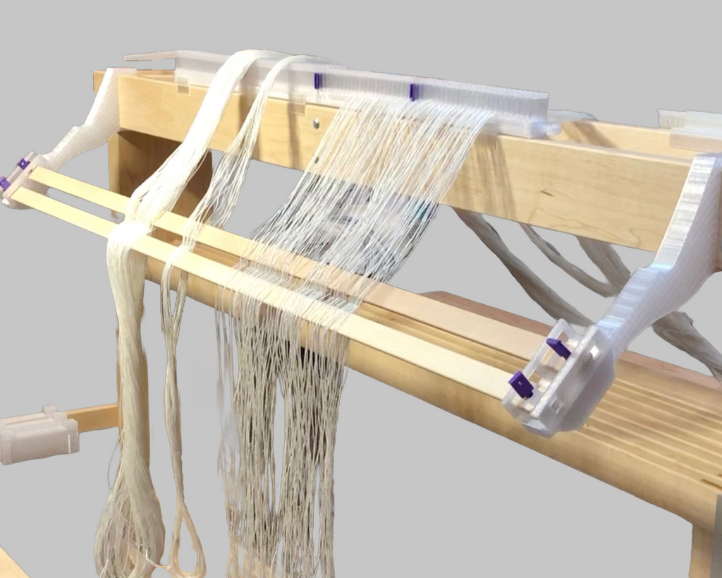 LoftyFiber Helpng Hands on a Schacht Standard weaving loom - Helpful Weaving Accessories